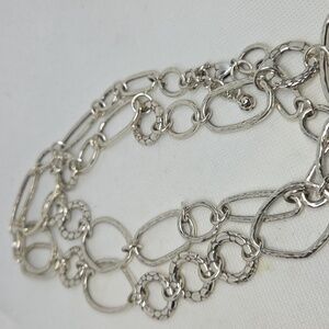 Silver Long Necklace Chain Look W/ Earrings. Set
